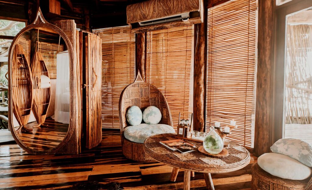 Stylish room with elegant wooden decor and modern design.