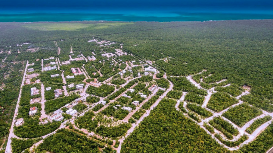 Aldea Zama Tulum golden hour boutique hotel street boutique hotel Aldea Zama Tulum street view at golden hour